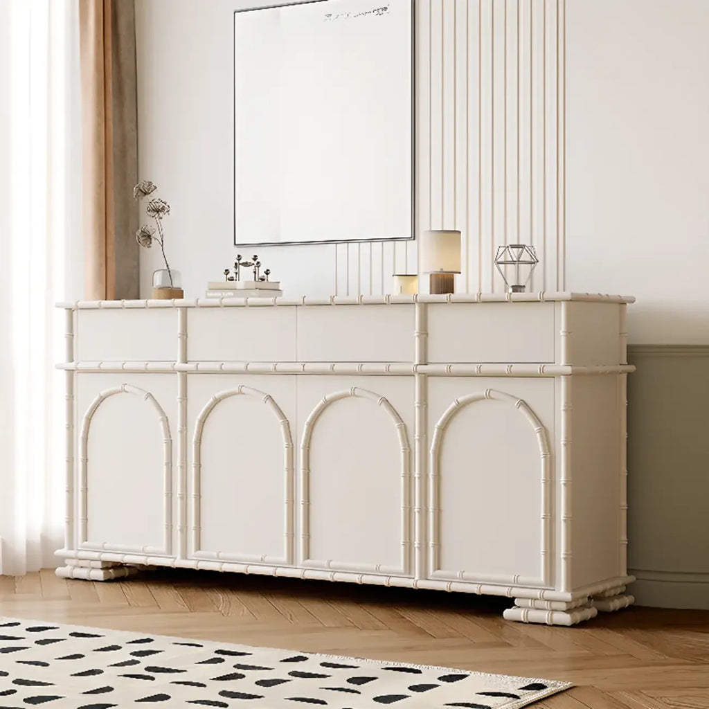 Élégant meuble à chaussures d'entrée en bois blanc avec 4 tiroirs