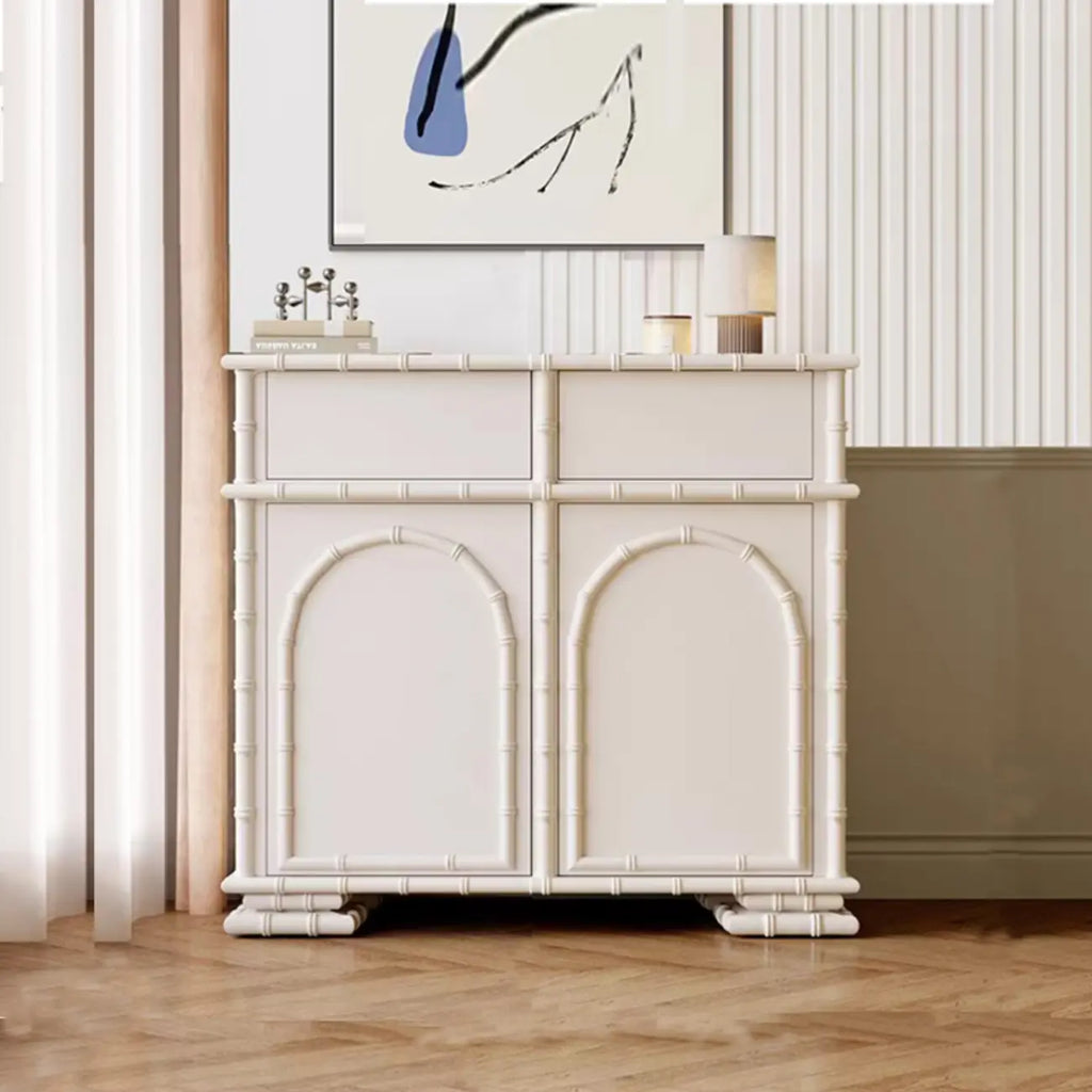 Élégant meuble à chaussures d'entrée en bois blanc avec 4 tiroirs