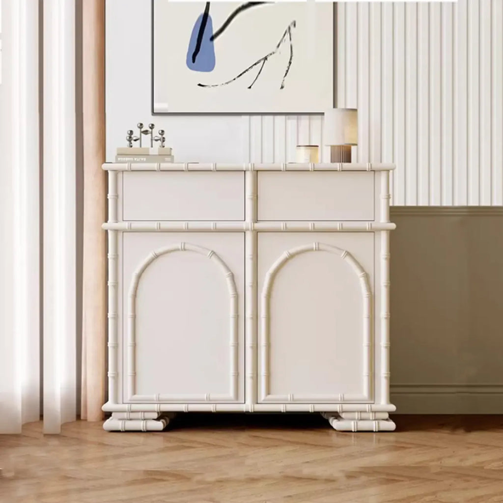 Élégant meuble à chaussures d'entrée en bois blanc avec 4 tiroirs