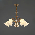 Lustre classique en laiton à motif floral pour salon, avec abat-jour beige