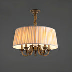 Lustre classique en laiton à motif floral pour salon, avec abat-jour beige