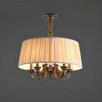 Lustre classique en laiton à motif floral pour salon, avec abat-jour beige