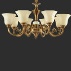 Lustre classique en laiton à motif floral pour salon, avec abat-jour beige