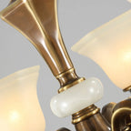 Lustre classique en laiton à motif floral pour salon, avec abat-jour beige