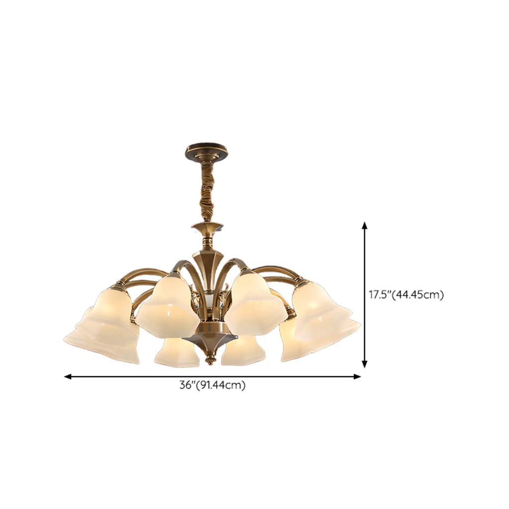Lustre classique en laiton à motif floral pour salon, avec abat-jour beige
