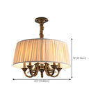 Lustre classique en laiton à motif floral pour salon, avec abat-jour beige