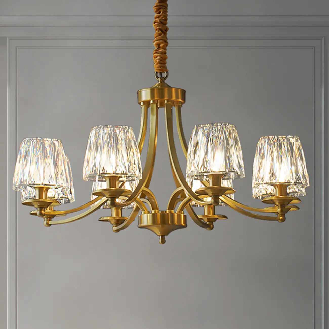 Lustre vintage en cristal à 6 lumières LED avec hauteur réglable