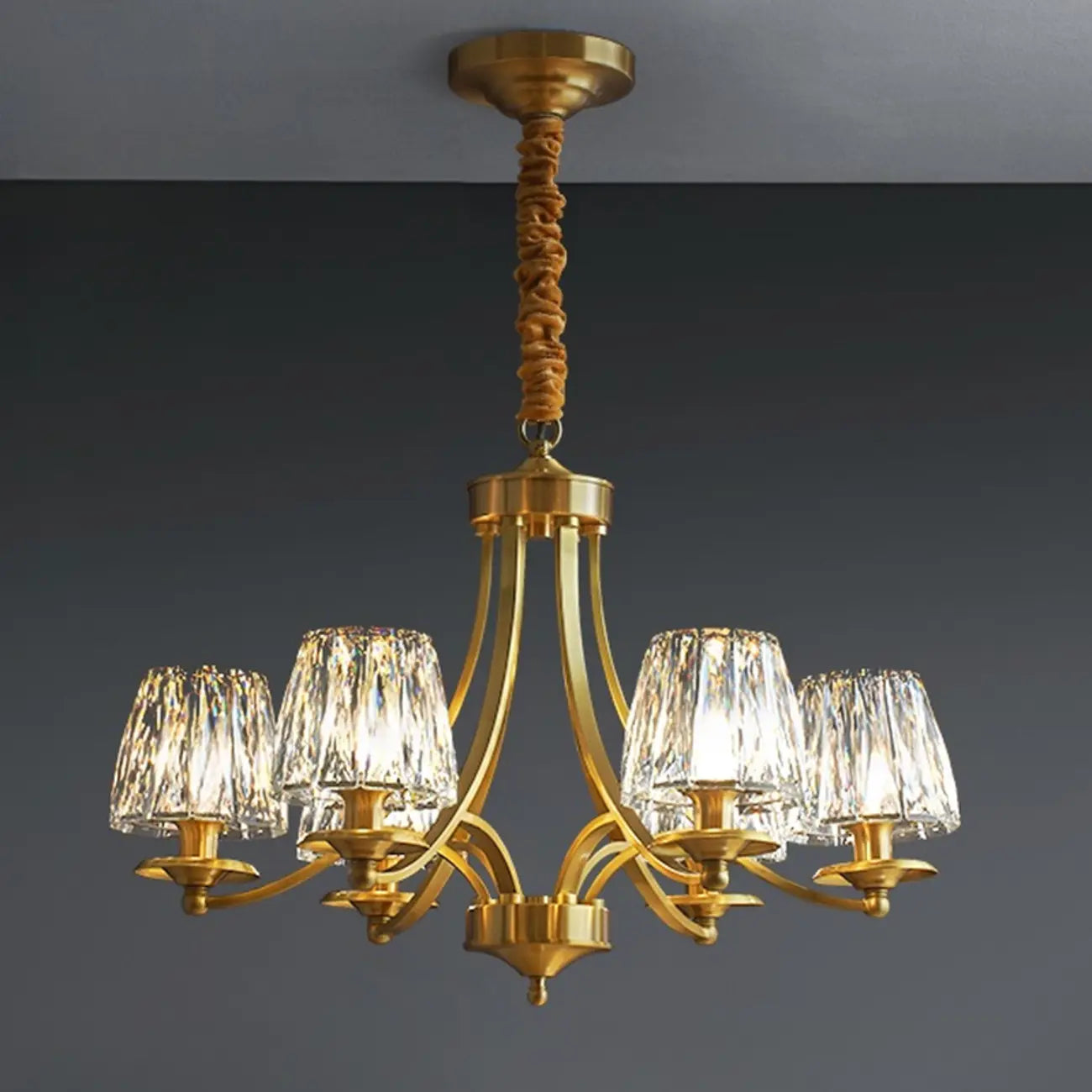 Lustre vintage en cristal à 6 lumières LED avec hauteur réglable
