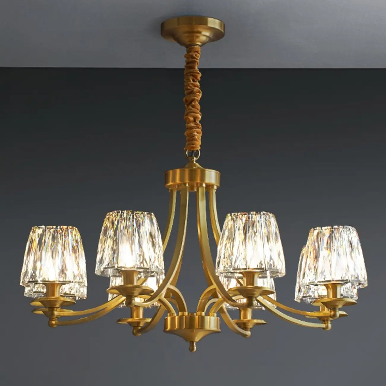 Lustre vintage en cristal à 6 lumières LED avec hauteur réglable
