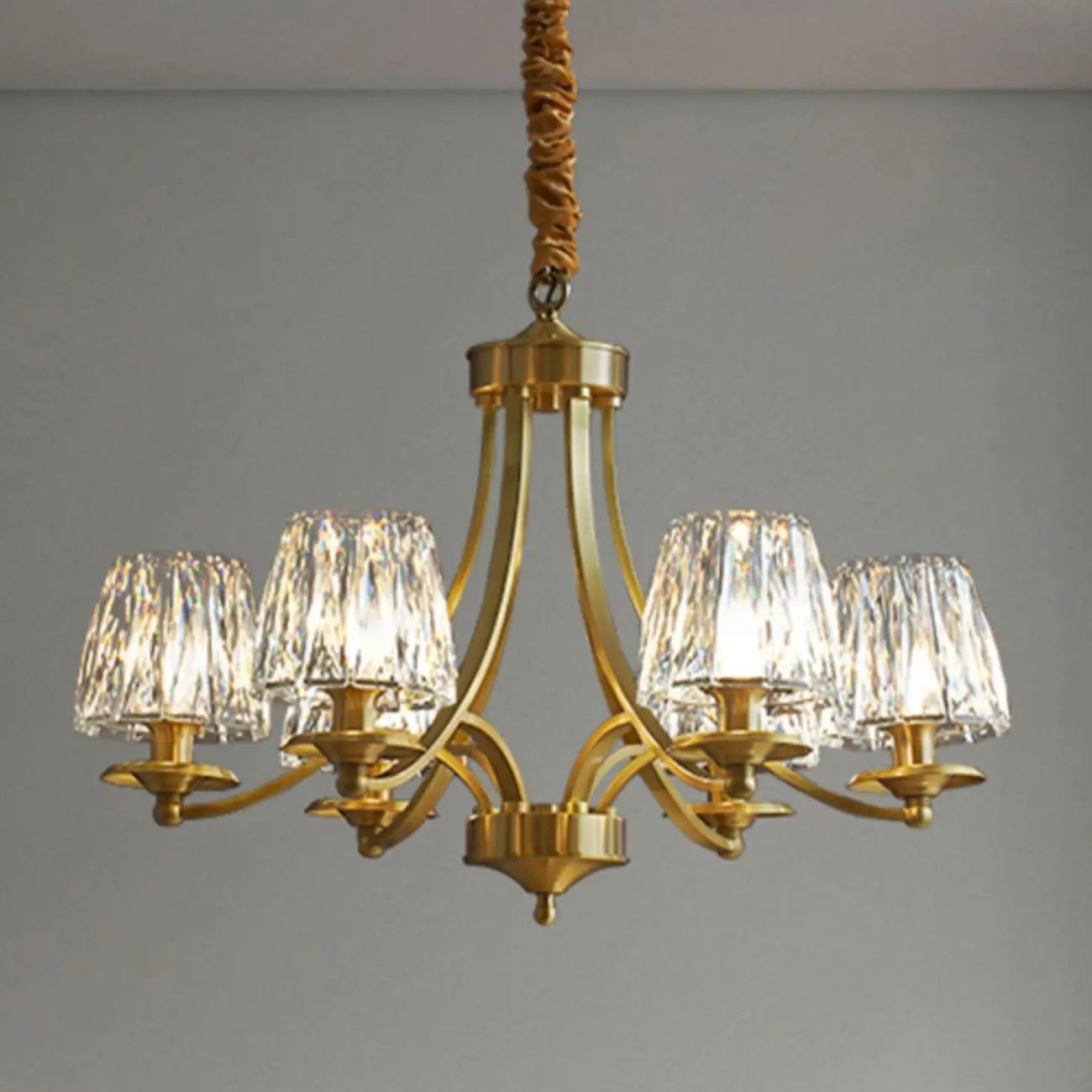 Lustre vintage en cristal à 6 lumières LED avec hauteur réglable