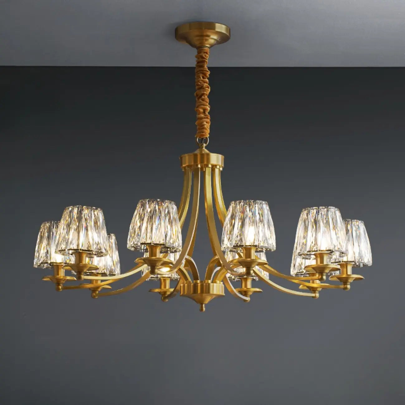 Lustre vintage en cristal à 6 lumières LED avec hauteur réglable