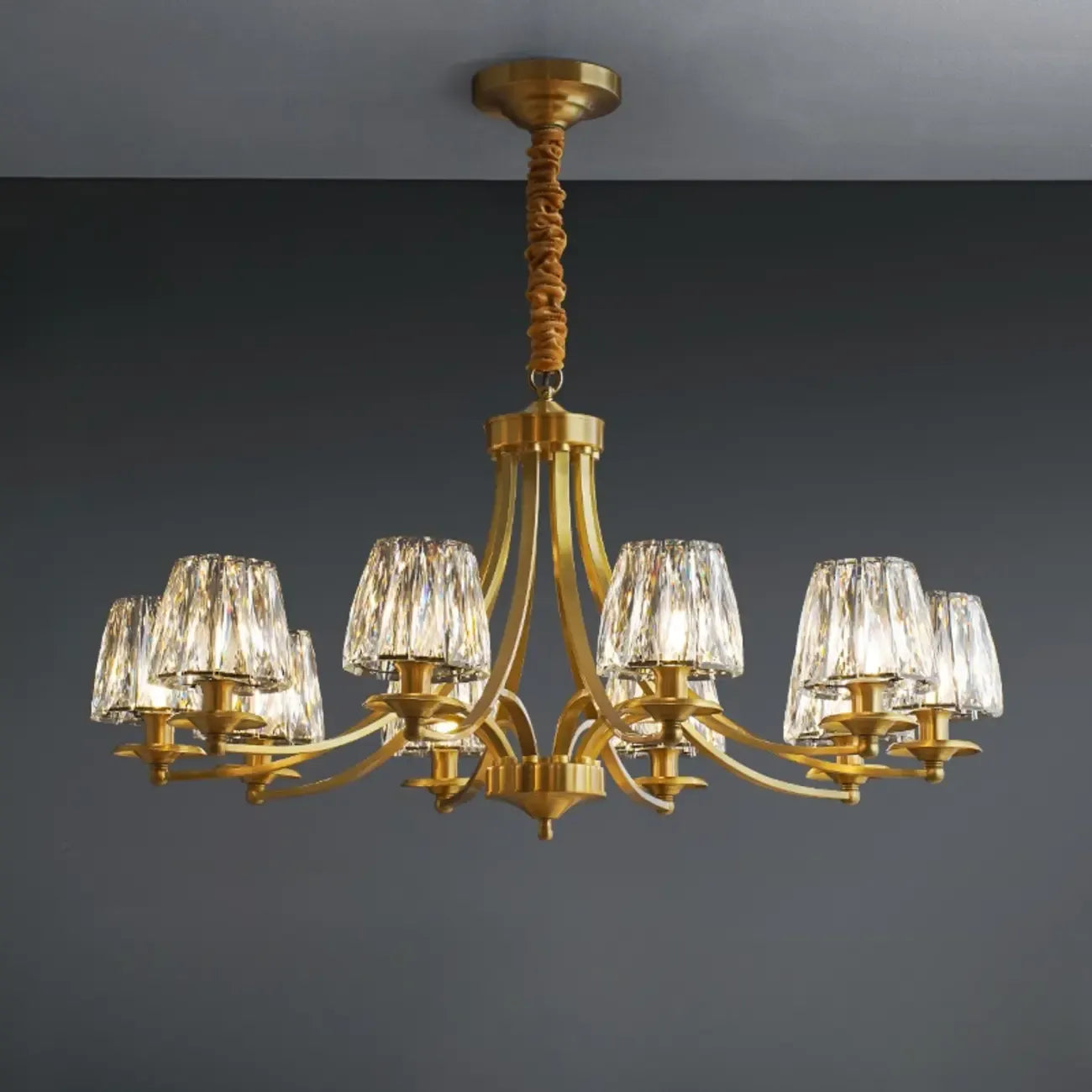 Lustre vintage en cristal à 6 lumières LED avec hauteur réglable