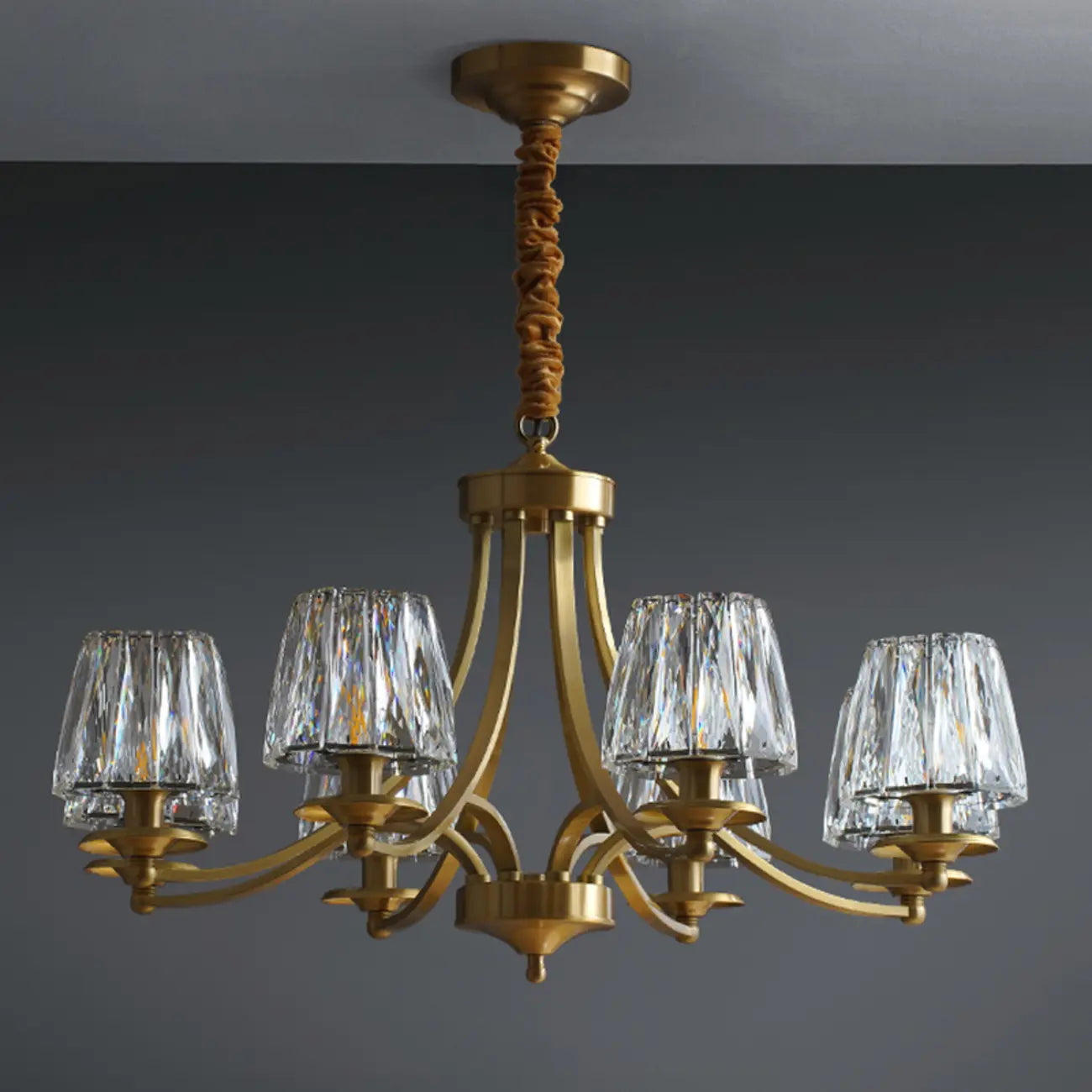 Lustre vintage en cristal à 6 lumières LED avec hauteur réglable