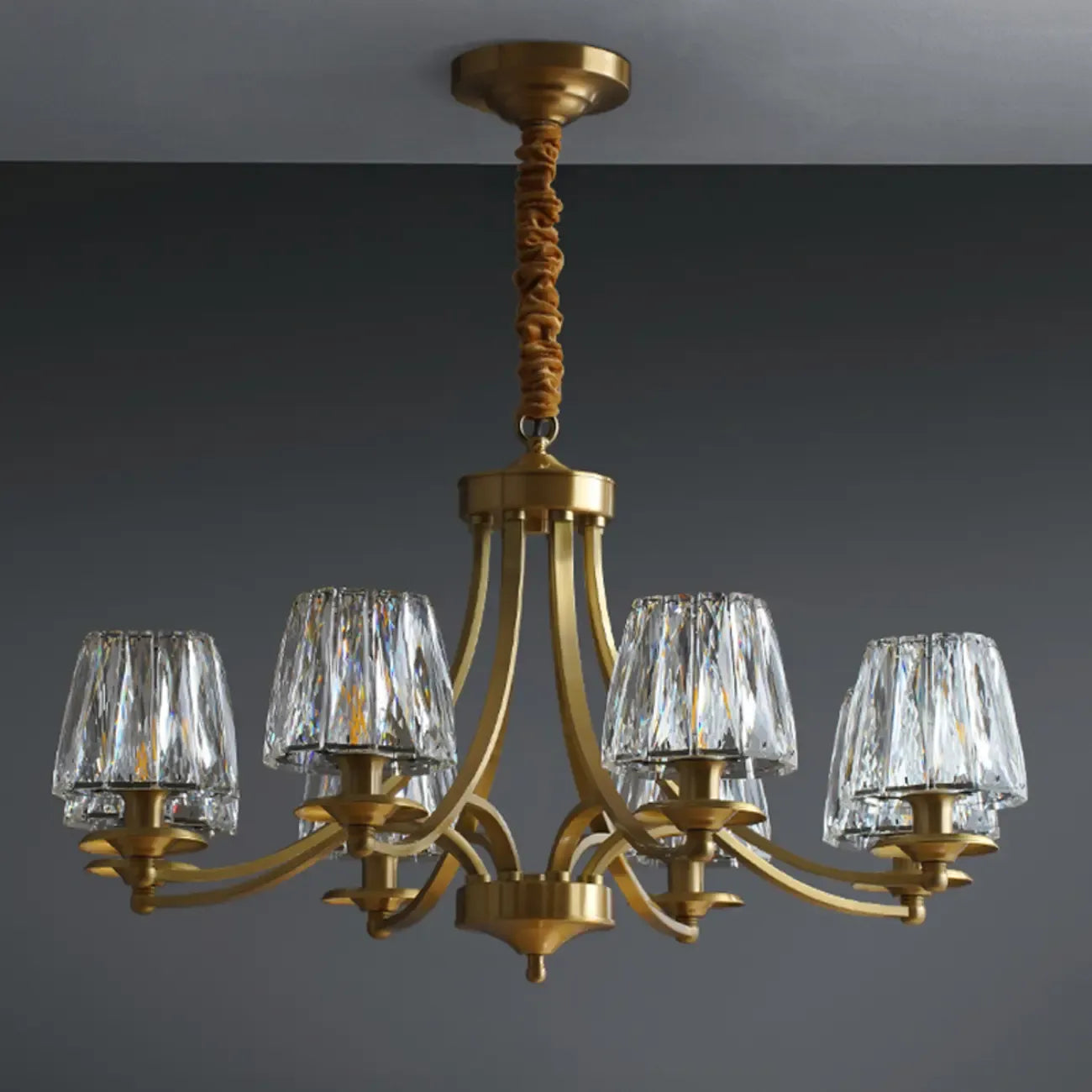 Lustre vintage en cristal à 6 lumières LED avec hauteur réglable