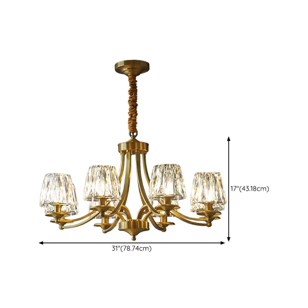 Lustre vintage en cristal à 6 lumières LED avec hauteur réglable