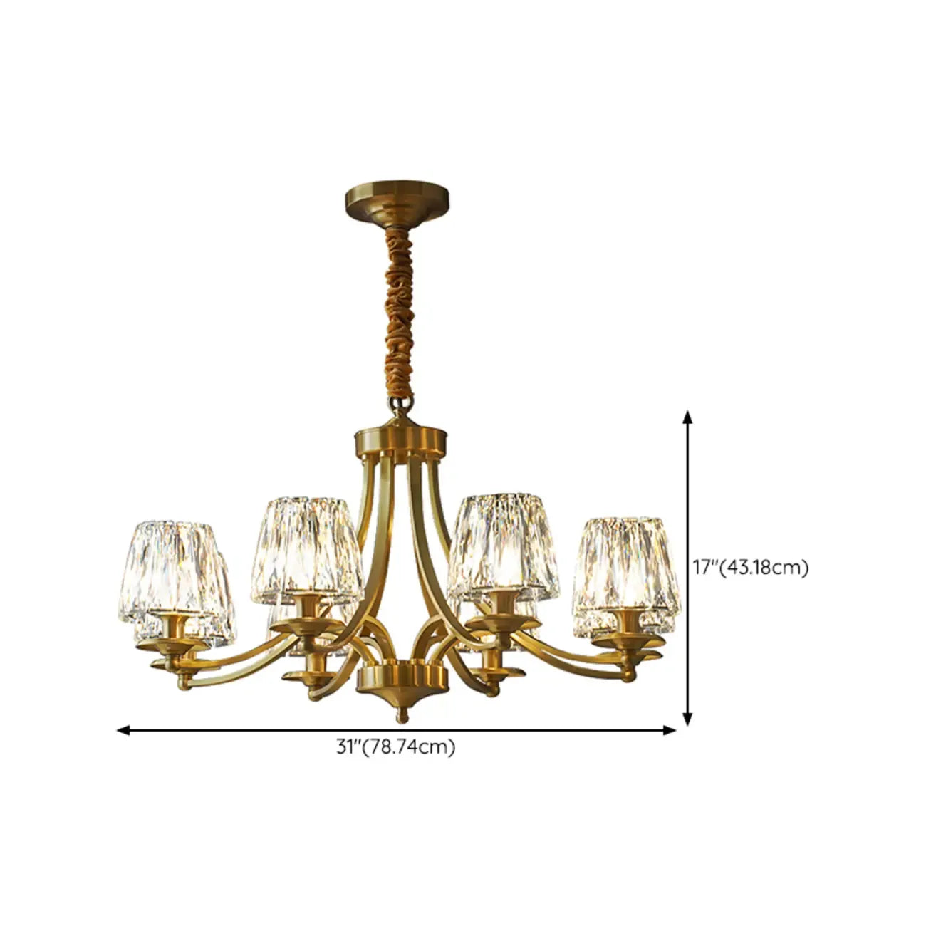 Lustre vintage en cristal à 6 lumières LED avec hauteur réglable