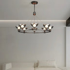 Lustre industriel en métal noir avec abat-jour en verre gris