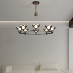 Lustre industriel en métal noir avec abat-jour en verre gris