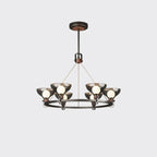 Lustre industriel en métal noir avec abat-jour en verre gris
