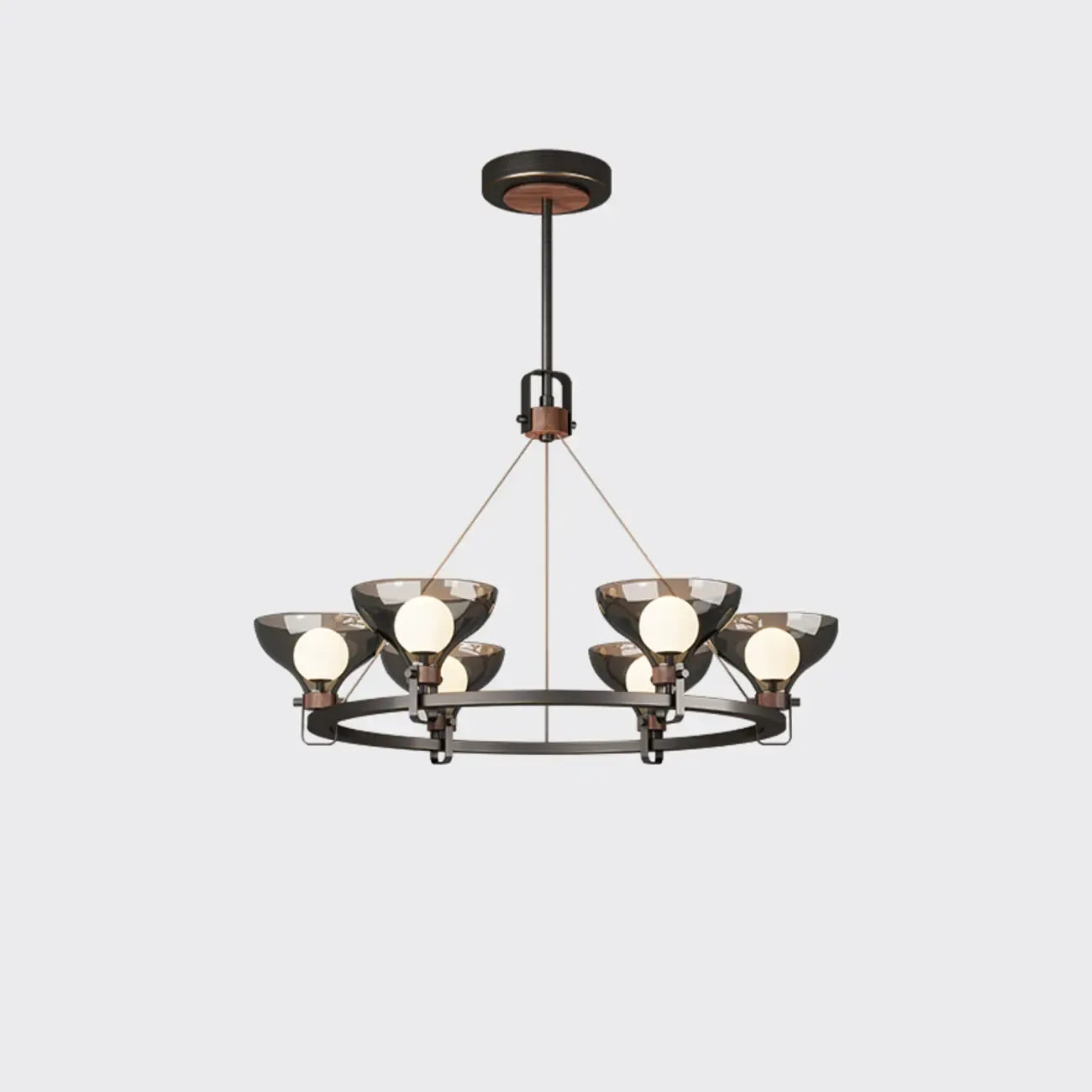 Lustre industriel en métal noir avec abat-jour en verre gris