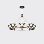 Lustre industriel en métal noir avec abat-jour en verre gris