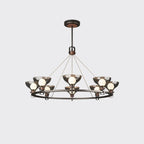 Lustre industriel en métal noir avec abat-jour en verre gris