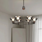 Lustre industriel en métal noir avec abat-jour en verre gris
