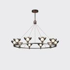 Lustre industriel en métal noir avec abat-jour en verre gris