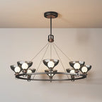 Lustre industriel en métal noir avec abat-jour en verre gris