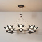 Lustre industriel en métal noir avec abat-jour en verre gris