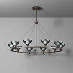 Lustre industriel en métal noir avec abat-jour en verre gris