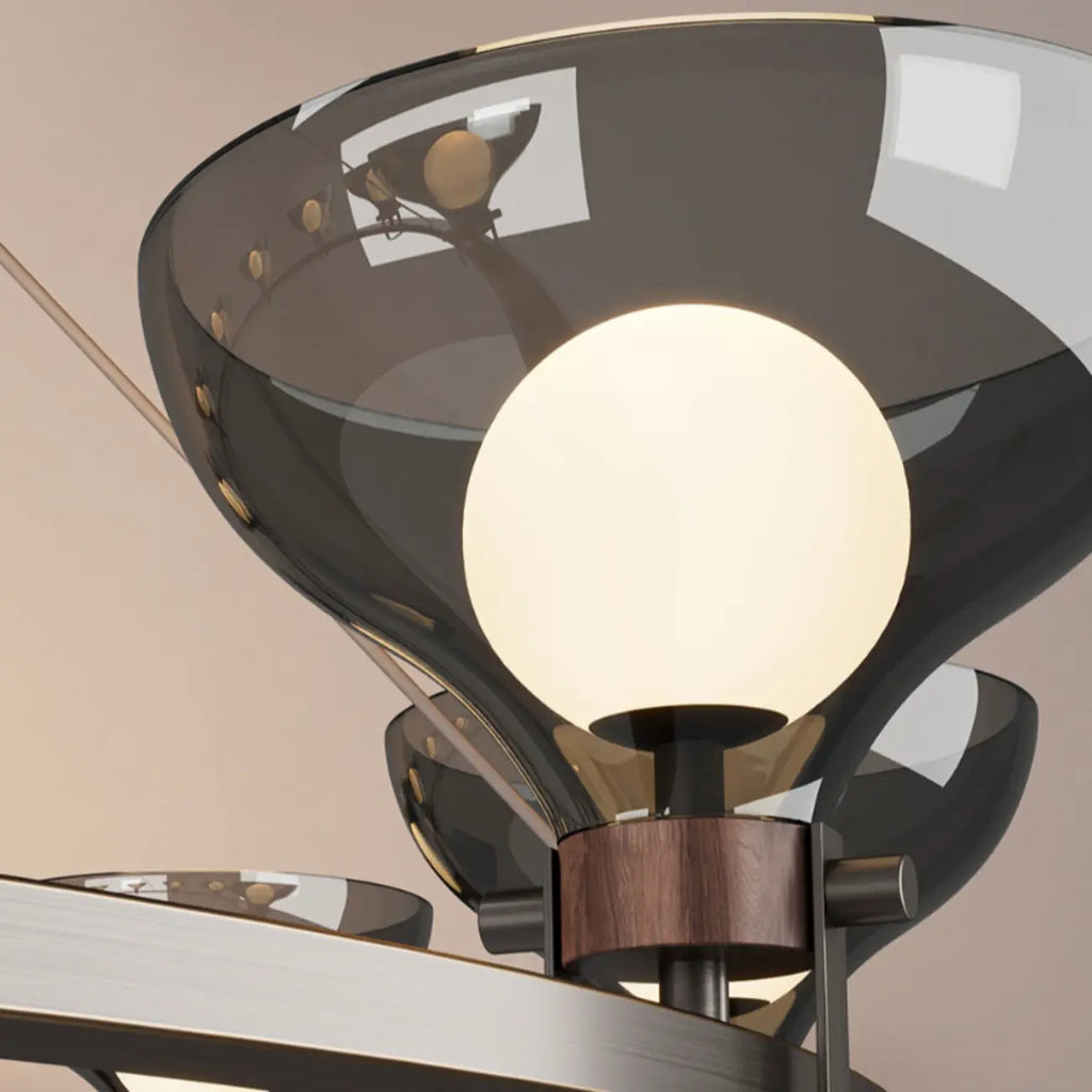 Lustre industriel en métal noir avec abat-jour en verre gris