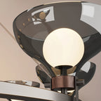 Lustre industriel en métal noir avec abat-jour en verre gris