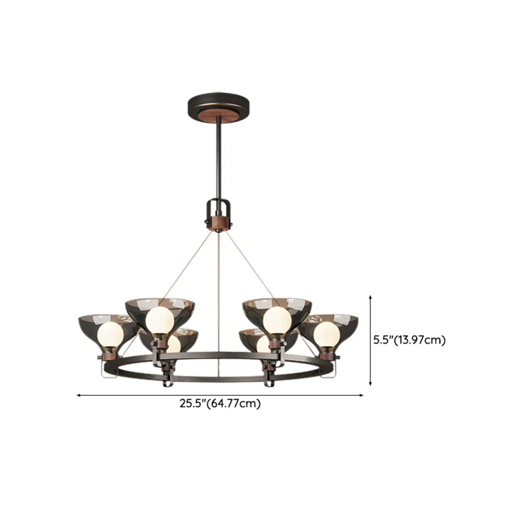 Lustre industriel en métal noir avec abat-jour en verre gris