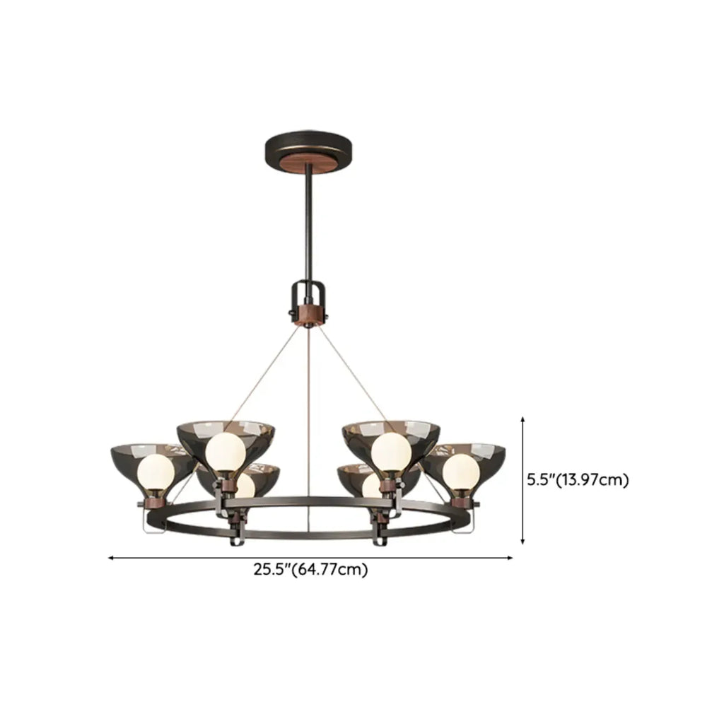 Lustre industriel en métal noir avec abat-jour en verre gris