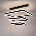 Lustre moderne linéaire carré à 3 niveaux avec LED à intensité variable
