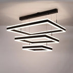 Lustre moderne linéaire carré à 3 niveaux avec LED à intensité variable