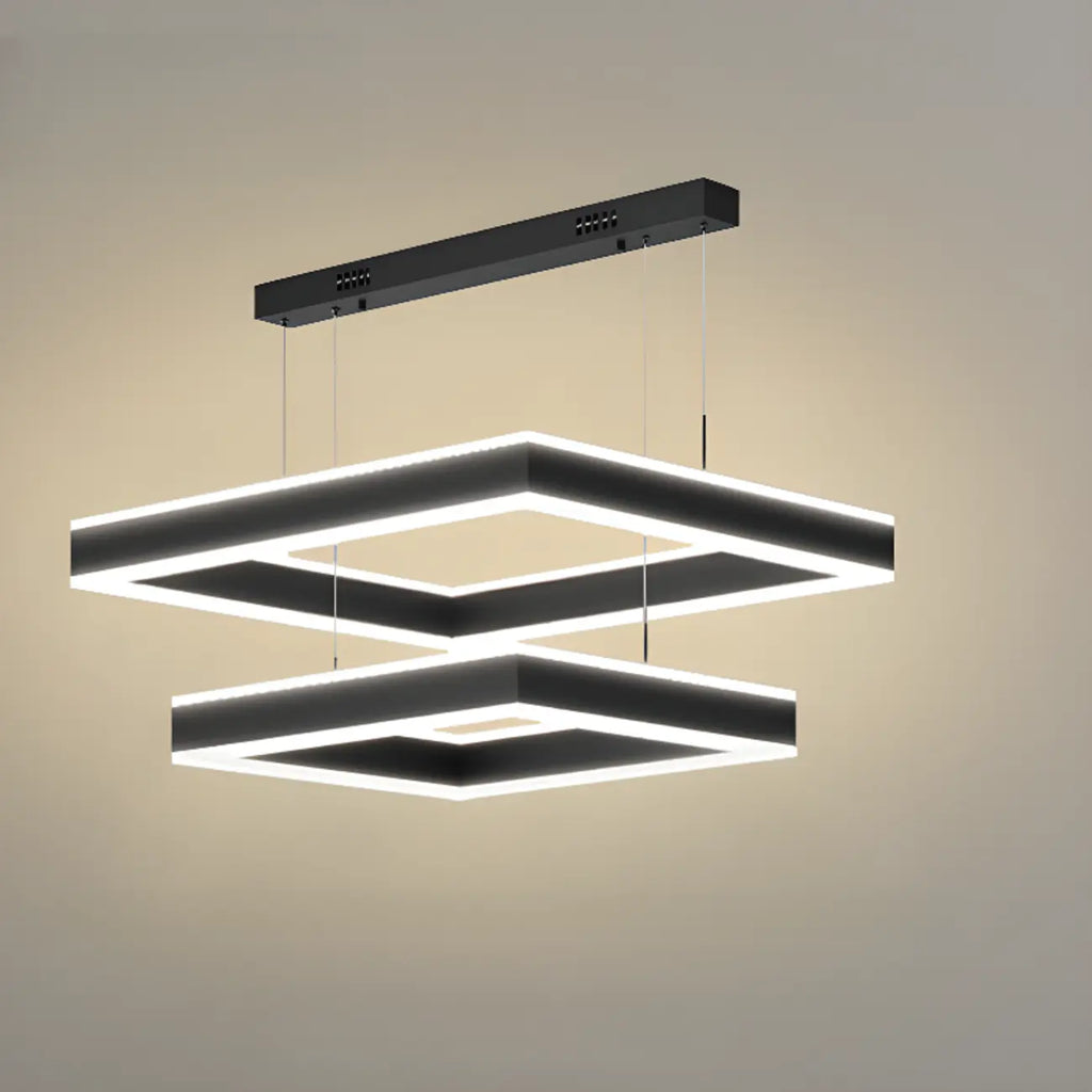 Lustre moderne linéaire carré à 3 niveaux avec LED à intensité variable