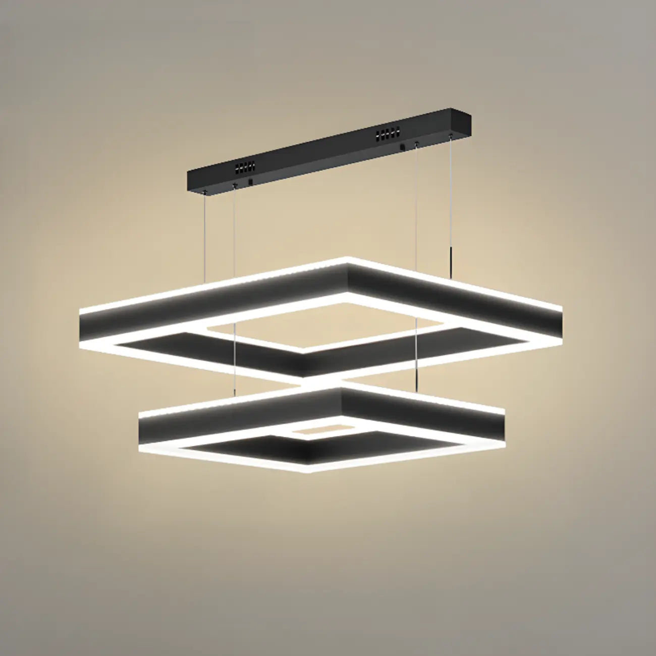Lustre moderne linéaire carré à 3 niveaux avec LED à intensité variable