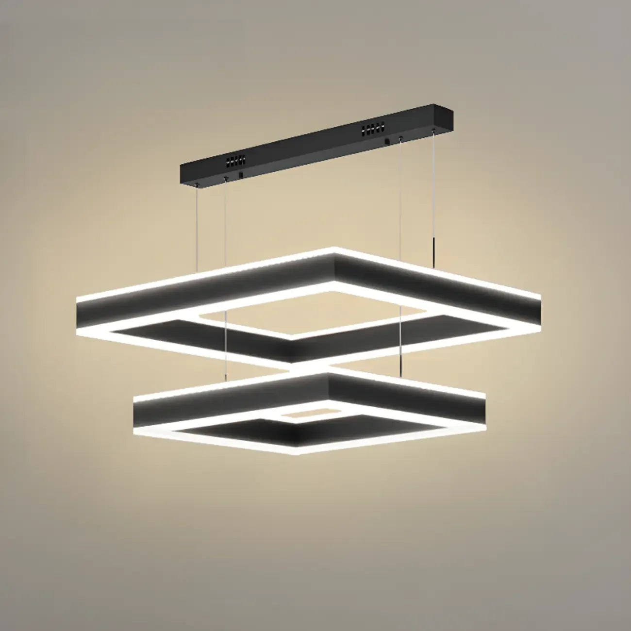 Lustre moderne linéaire carré à 3 niveaux avec LED à intensité variable