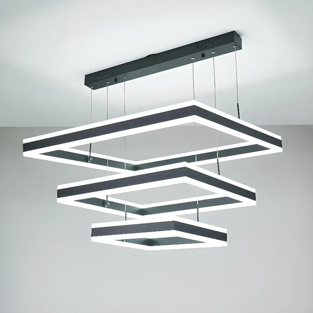 Lustre moderne linéaire carré à 3 niveaux avec LED à intensité variable