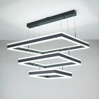 Lustre moderne linéaire carré à 3 niveaux avec LED à intensité variable