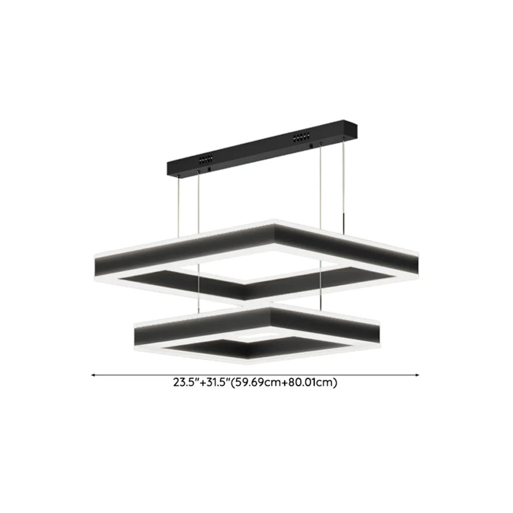 Lustre moderne linéaire carré à 3 niveaux avec LED à intensité variable