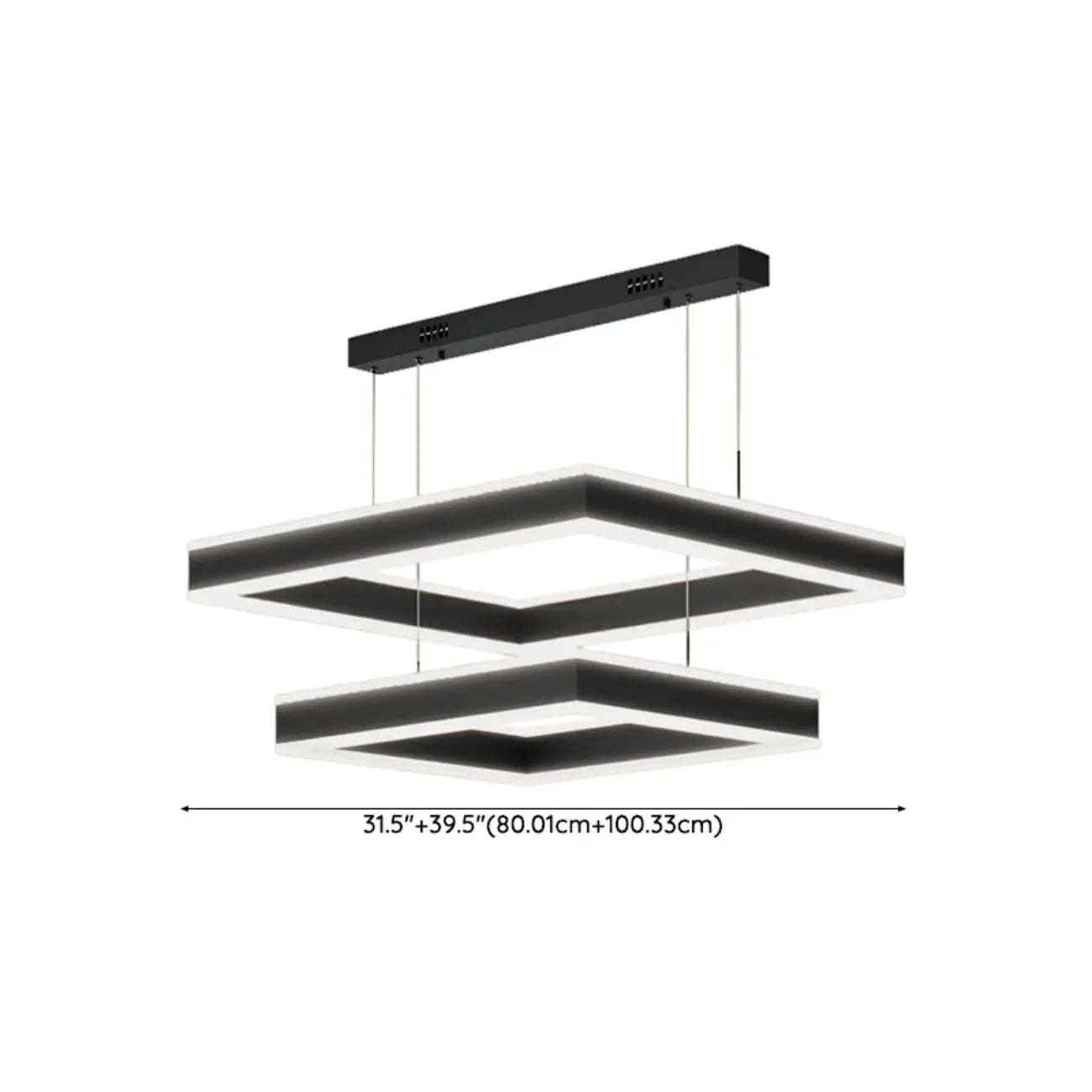 Lustre moderne linéaire carré à 3 niveaux avec LED à intensité variable