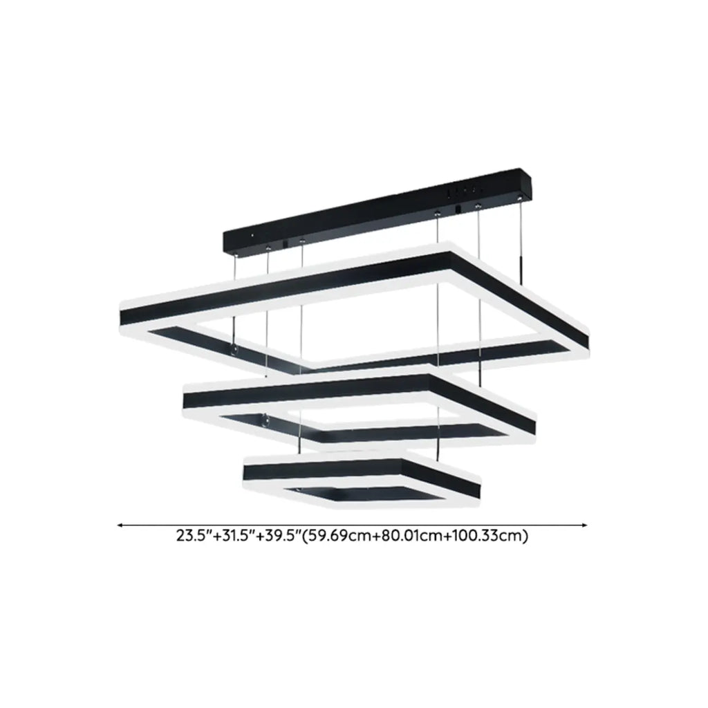 Lustre moderne linéaire carré à 3 niveaux avec LED à intensité variable
