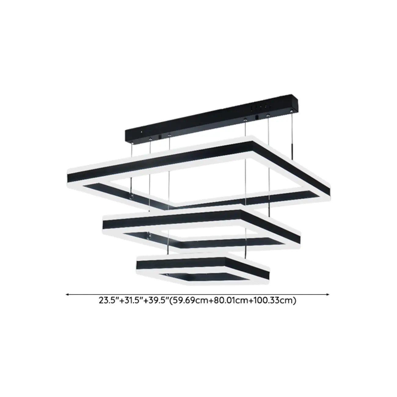 Lustre moderne linéaire carré à 3 niveaux avec LED à intensité variable