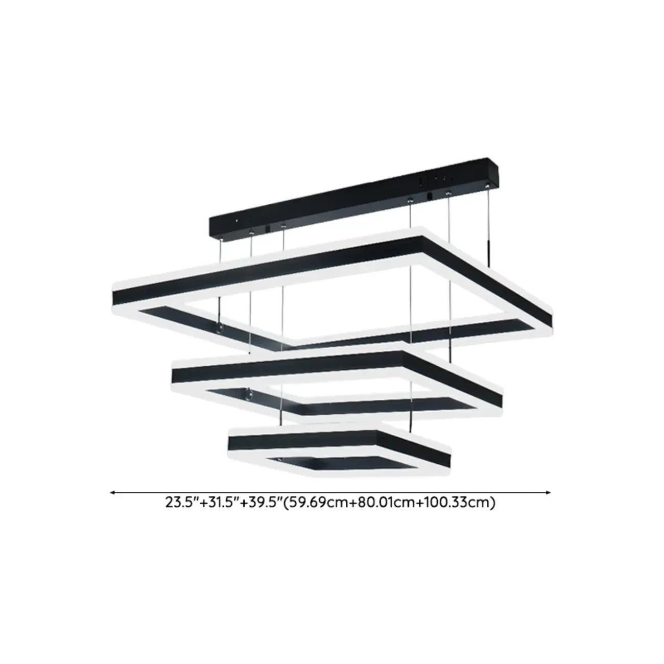 Lustre moderne linéaire carré à 3 niveaux avec LED à intensité variable