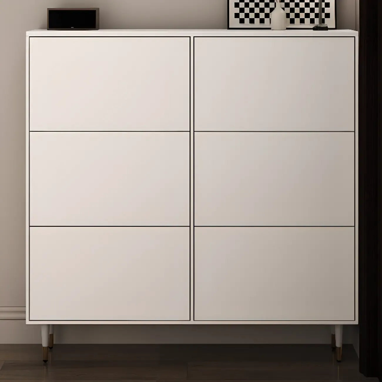 Meuble à chaussures d'entrée moderne en bois blanc avec façade rabattable
