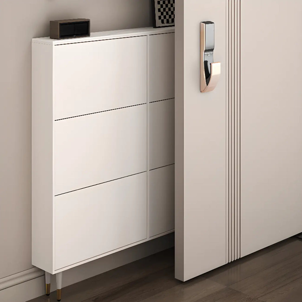 Meuble à chaussures d'entrée moderne en bois blanc avec façade rabattable