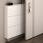 Meuble à chaussures d'entrée moderne en bois blanc avec façade rabattable